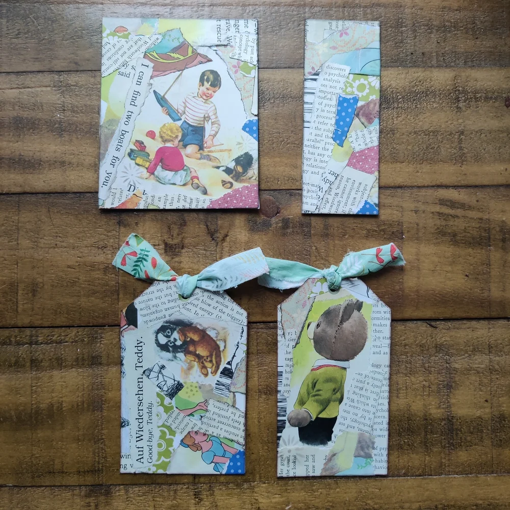Handmade Junk Journal Tags Set - 7pc Vintage Ephemera Childrens Books